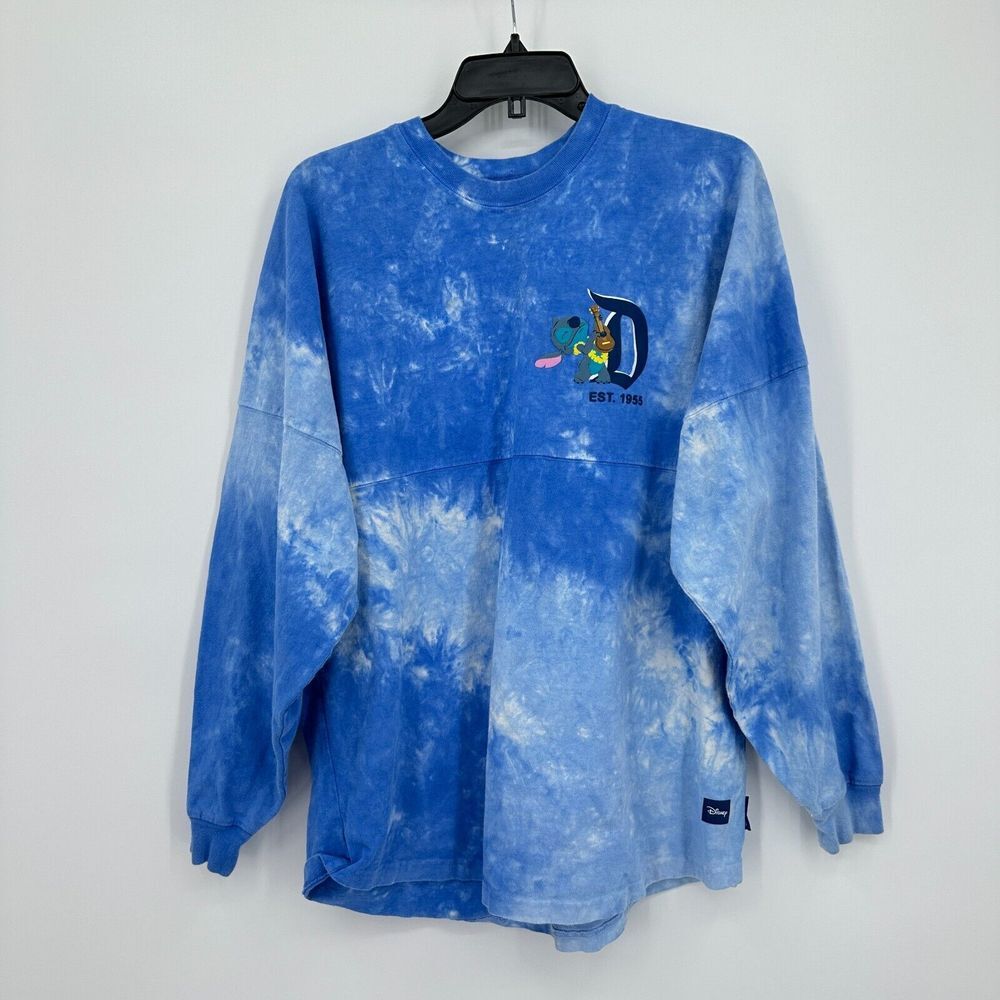 Disneyland Stitch Spirit Jersey T-Shirt M Blue White Tie Dye Hawaiian Vacation